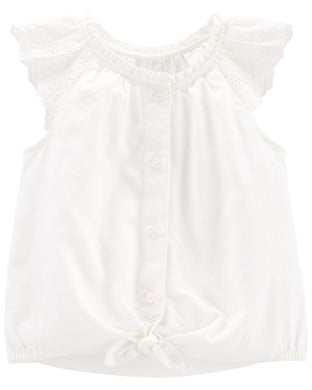 Tie-Hem Ruffle Top / Camisa Top Blanca con volantes y dobladillo anudado 3 Años