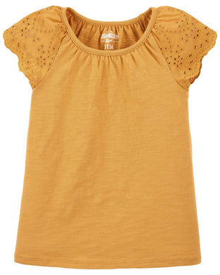 Eyelet Sleeve Top / Camisa Top Mostaza de manga con Ojales 3 y 4 Años