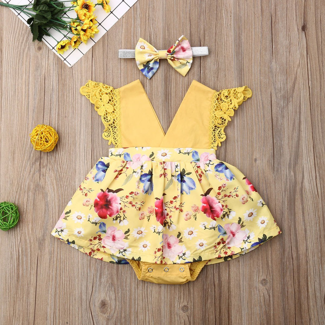 Yellow Baby Dress Summer Flowers Amarillos