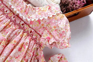 Vestido Estilo Español Cuello Redondo  Flores Fuscia