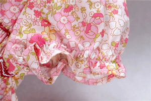 Vestido Estilo Español Cuello Redondo  Flores Fuscia