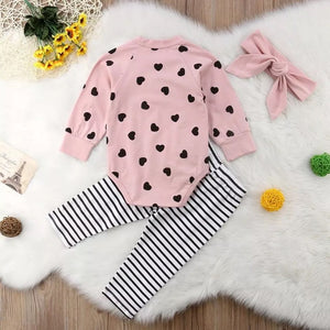 Traje Rosado con Corazones /Bodysuit +  Pants Tassel Ball Briefs Outfits 0-2T